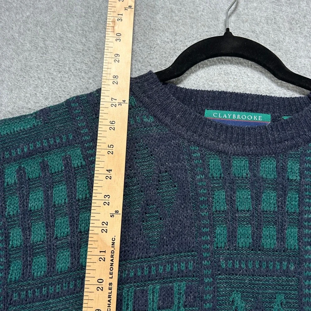 Claybrooke Sweater Pullover Mens XL Blue Green Geometric Coogi Style Vintage